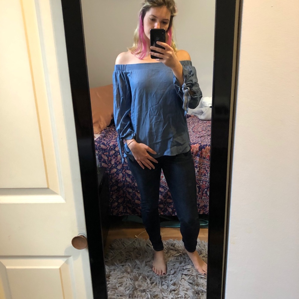 Off the shoulder chambray top